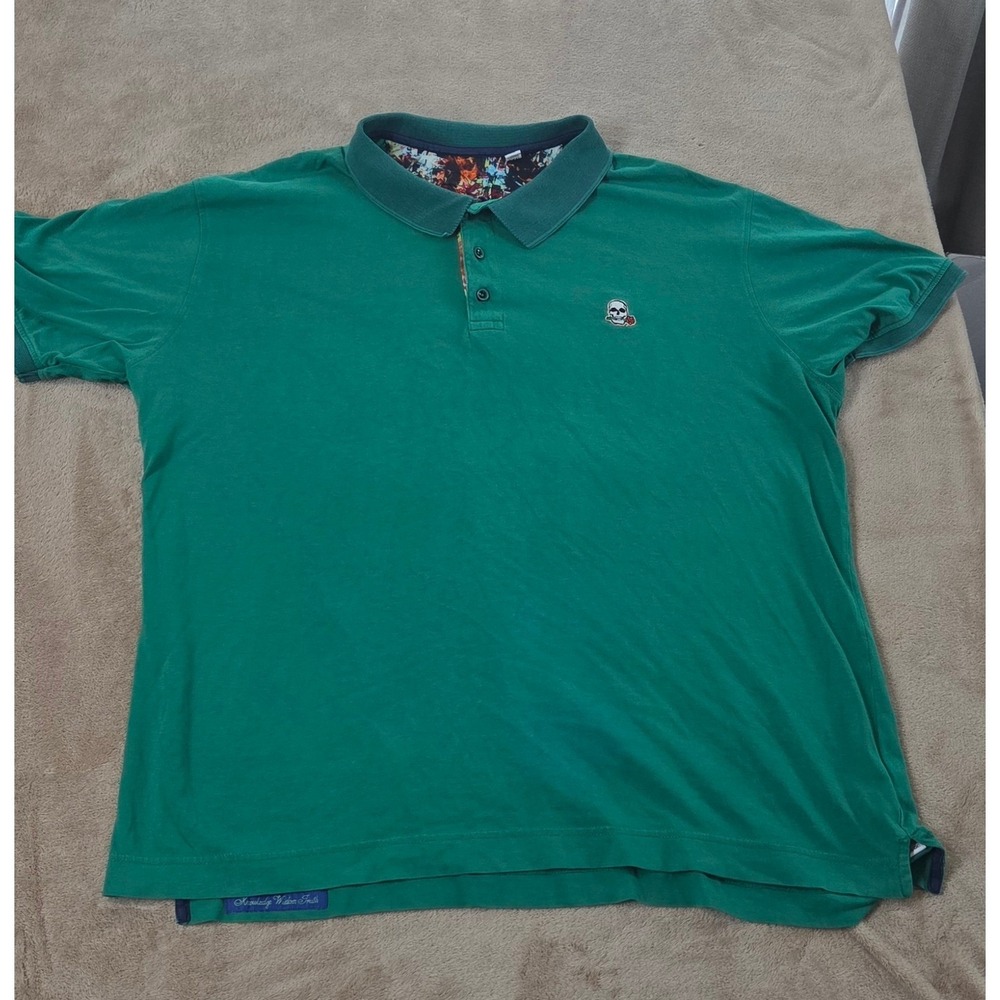 Robert Graham Polo Shirt Men Size 2XL Green Skull Logo 100% Pima Short Sleeve